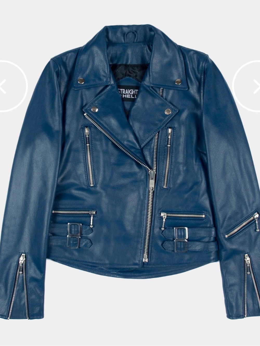 Straight To Hell Women’s Blue Leather Motorcycle Jacket - Picture 4 of 7